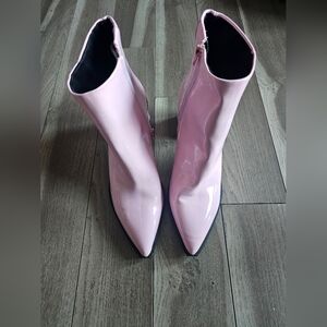 BP nordstrom pink vinyl faux leather ankle boots pointed toe chunky heeled NEW